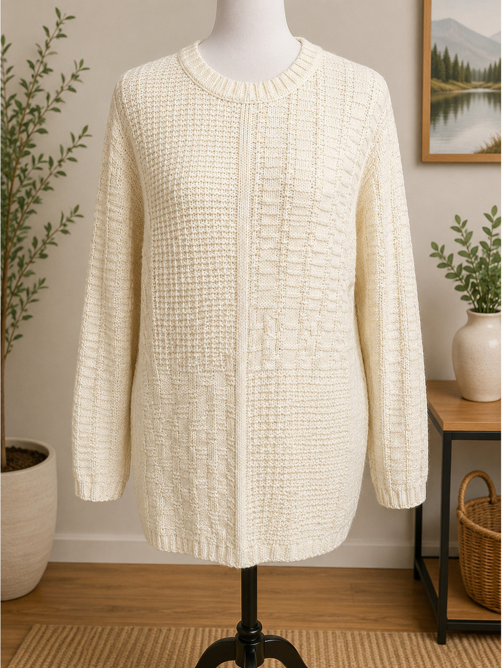 Size Large Lou & Grey Cream Textured Knit Sweater
